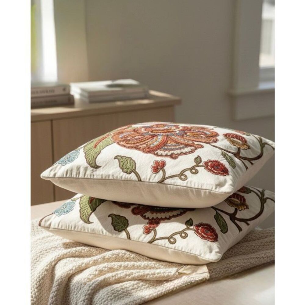 Pottery Barn set of 2 pillow covers 20x20 Creak Floral Embroidered
